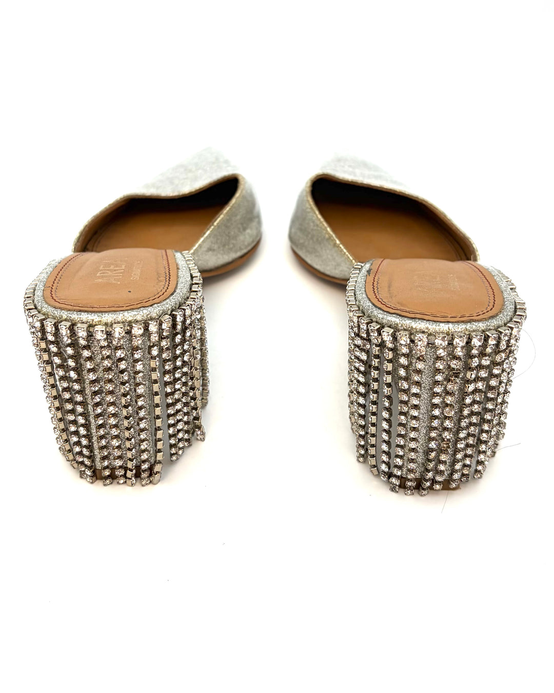 Silver Glitter Rhinestone Fringe Back Heels - Size 39