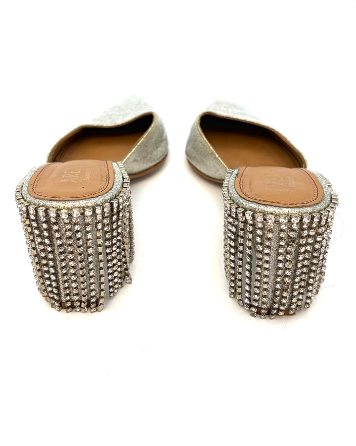 Silver Glitter Rhinestone Fringe Back Heels - Size 39