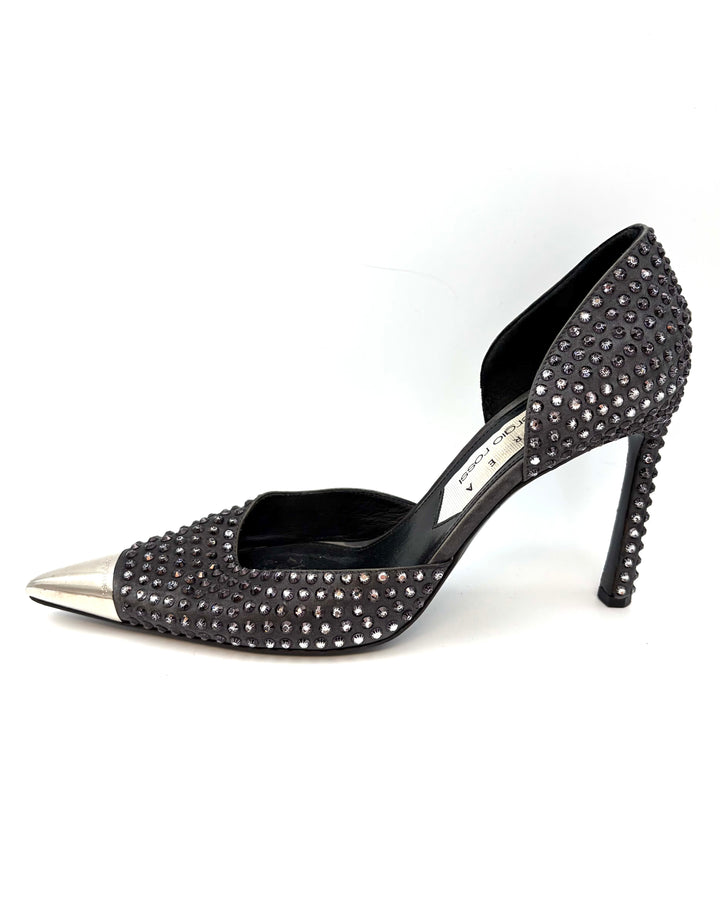 Black Allover Black and Pink Gem Stud Pumps - Size 39