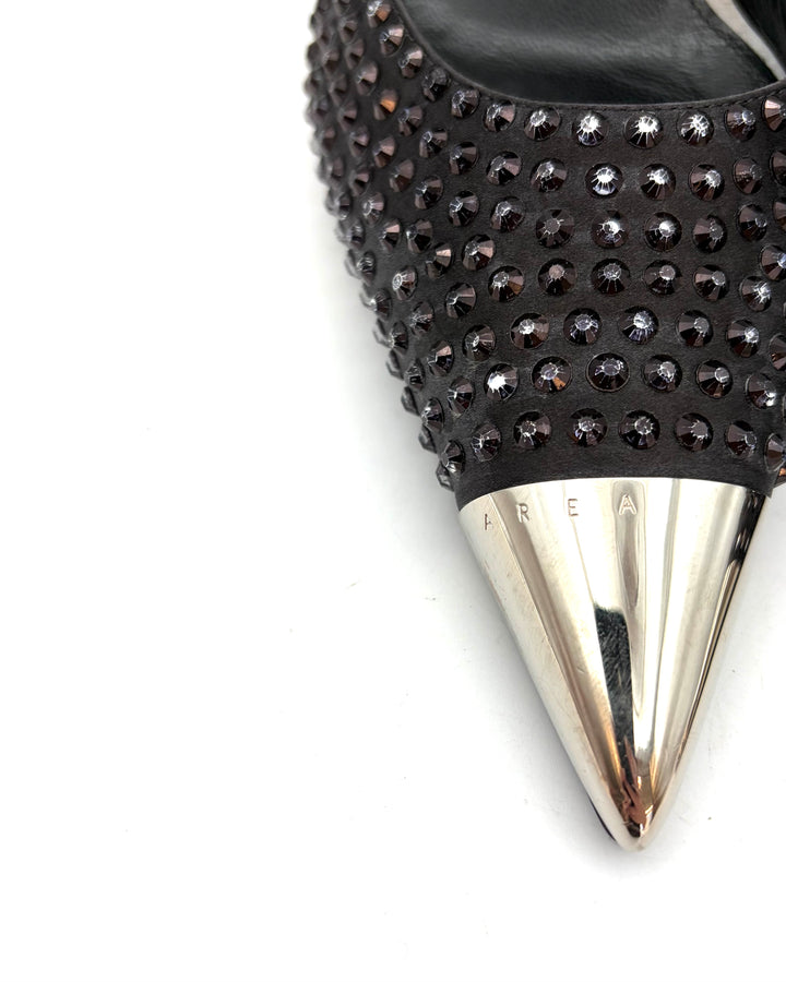 Black Allover Black and Pink Gem Stud Pumps - Size 39