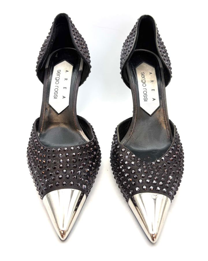 Black Allover Black and Pink Gem Stud Pumps - Size 39