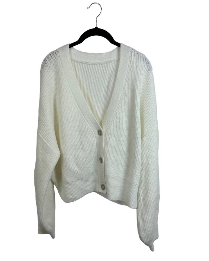 White Ribbed Knit Cardigan - Size 4/6