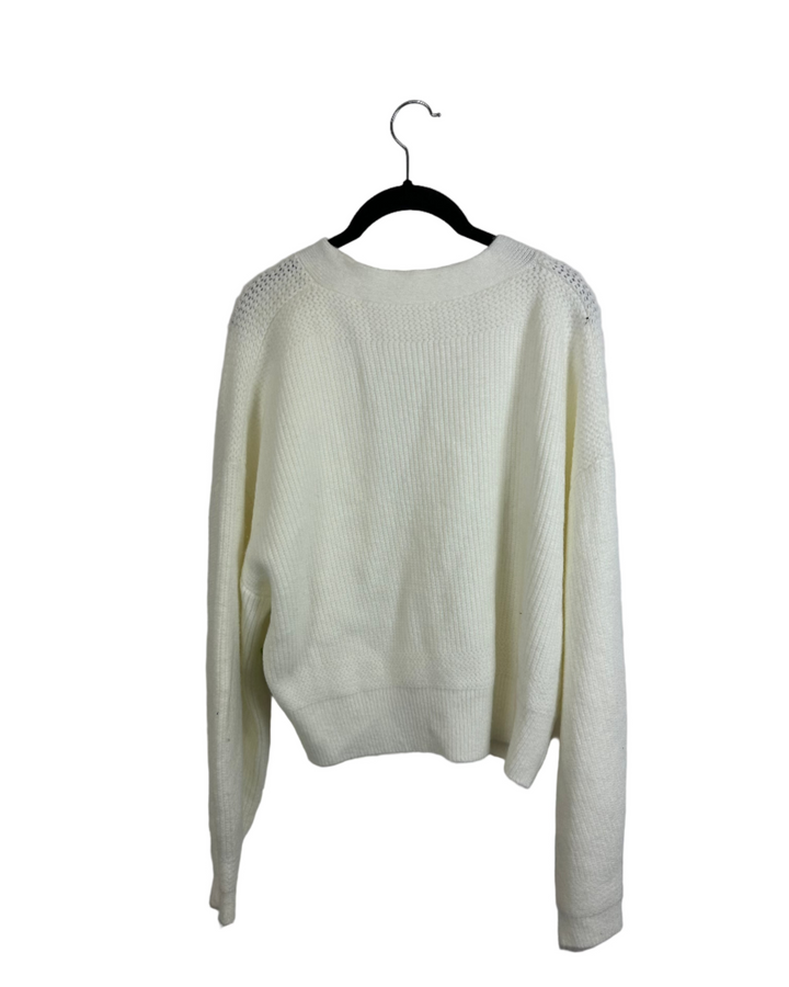 White Ribbed Knit Cardigan - Size 4/6