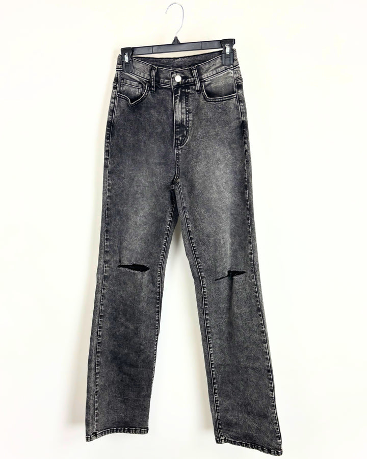 Black Washed High Rise Relaxed Straight Jean - Size 2/4