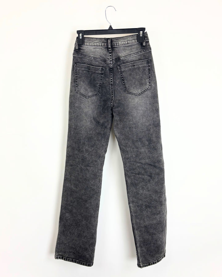Black Washed High Rise Relaxed Straight Jean - Size 2/4