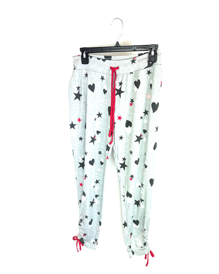 Grey Star and Heart Print Joggers - Size 6