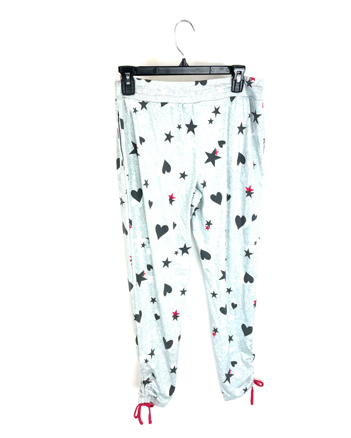 Grey Star and Heart Print Joggers - Size 6