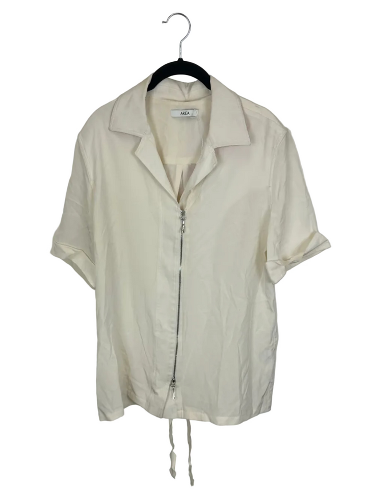 Cream Collared Zip-Up Shirt - Size 6/8
