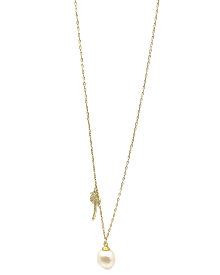 Gold Pearl and Palm Tree Necklace