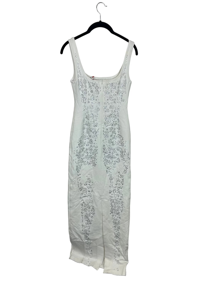 Sleeveless White Rhinestone Dress - Size 4