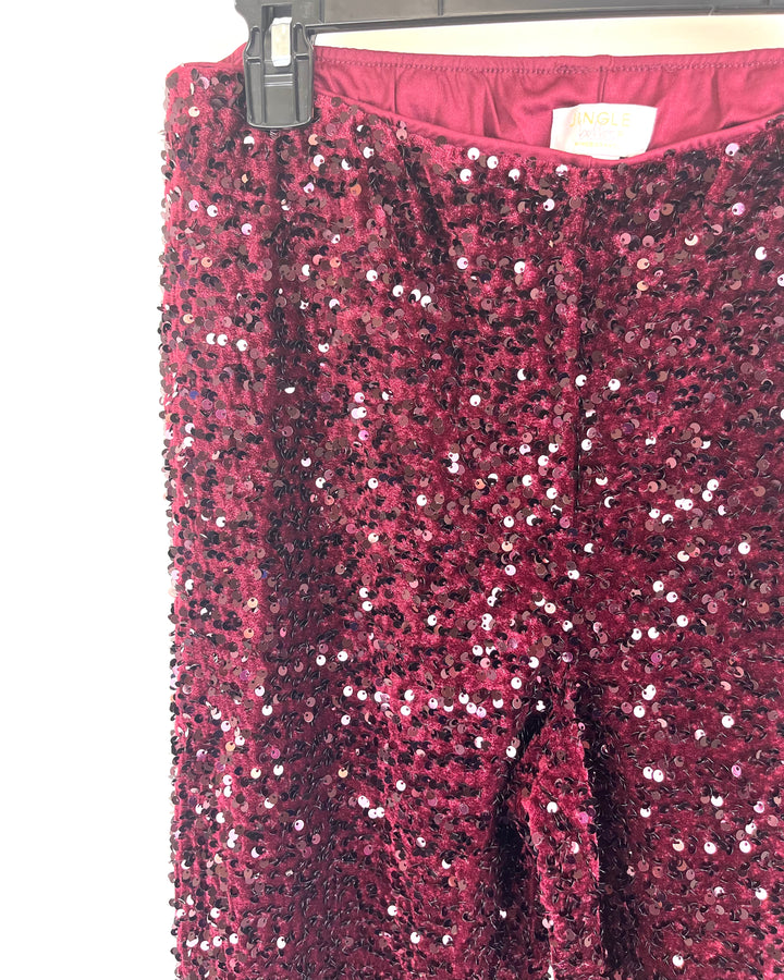 Red Velvet Sequin Pants - Size 6/8
