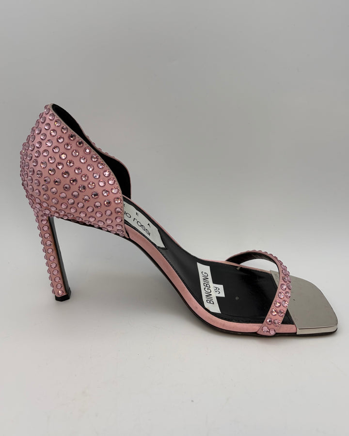 Pale Pink Open Toe Gem Pumps - Size 39