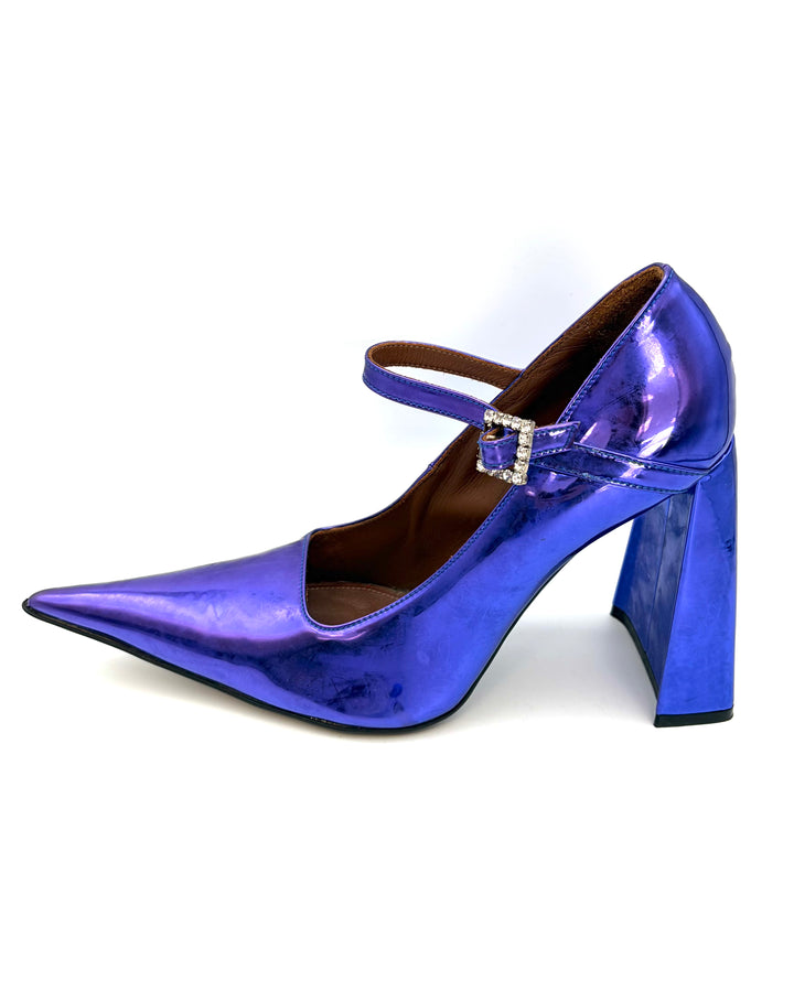 Purple Metallic Wide Heel Mary Janes - Size 39