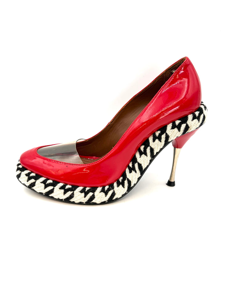 Red, White and Black Houndstooth Heels - Size 39
