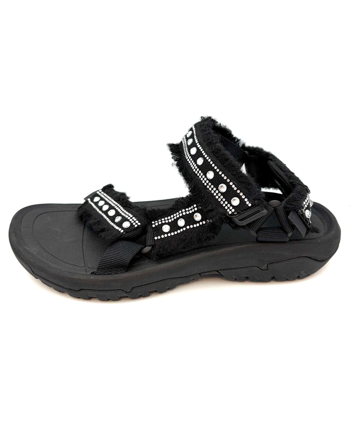 Black Rhinestone Athletic Sandals - Size 9