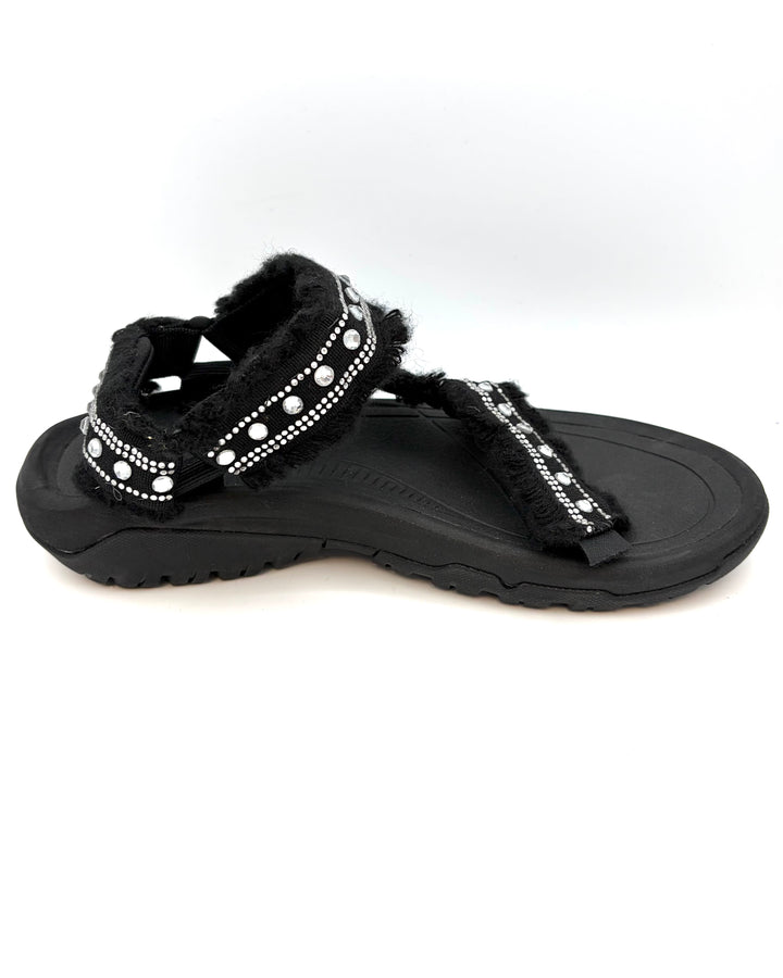 Black Rhinestone Athletic Sandals - Size 9
