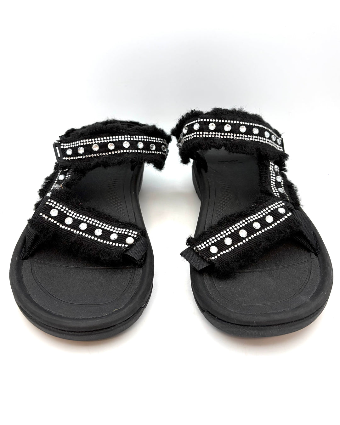 Black Rhinestone Athletic Sandals - Size 9