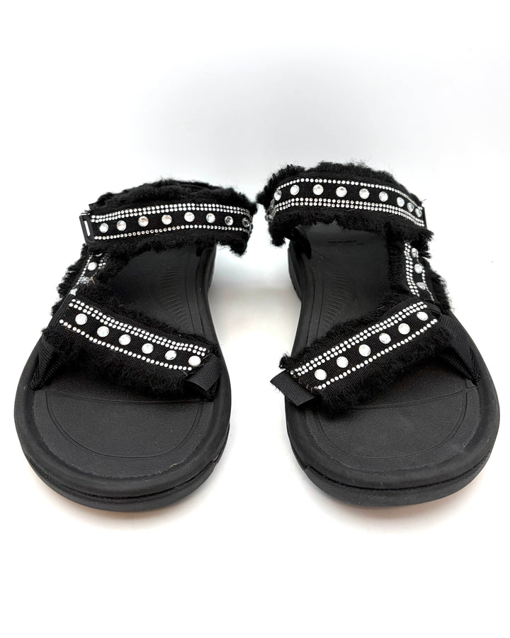 Black Rhinestone Athletic Sandals - Size 9