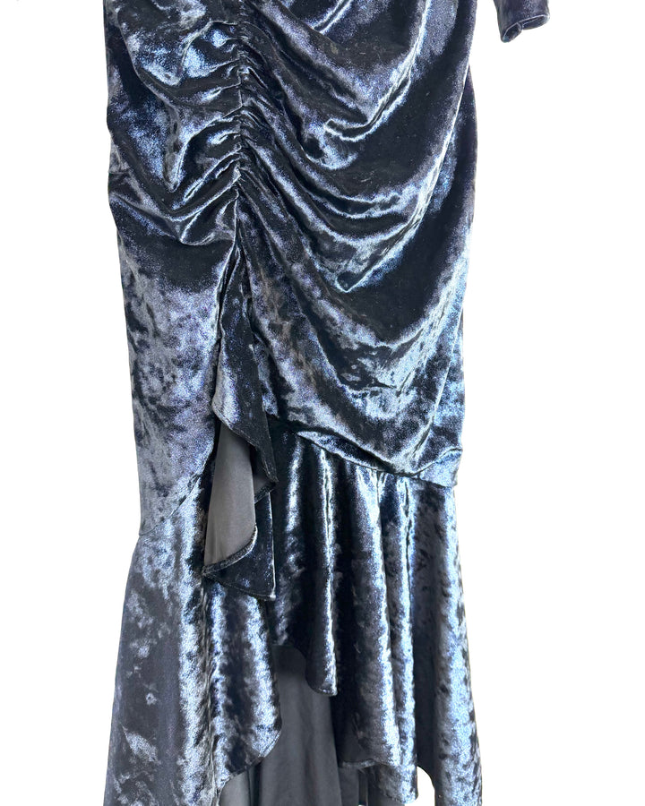 Navy Blue Velvet Ruffled Dress - Size 0