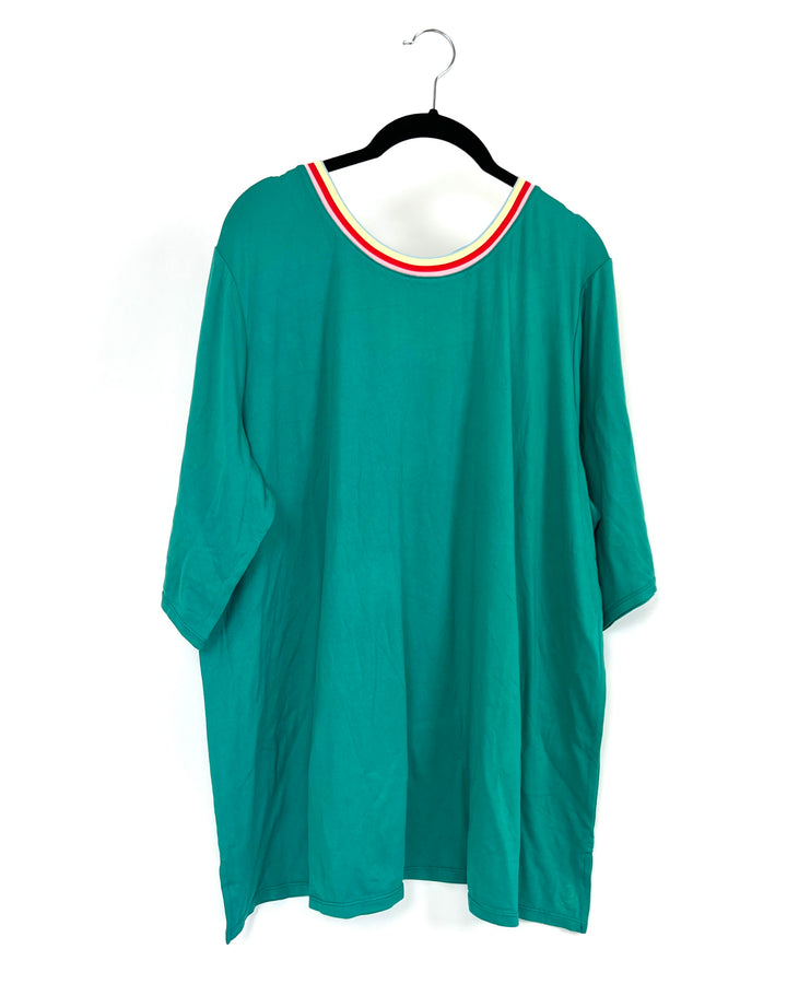 Turquoise Striped Neckline Sleep Shirt - Size 18/20