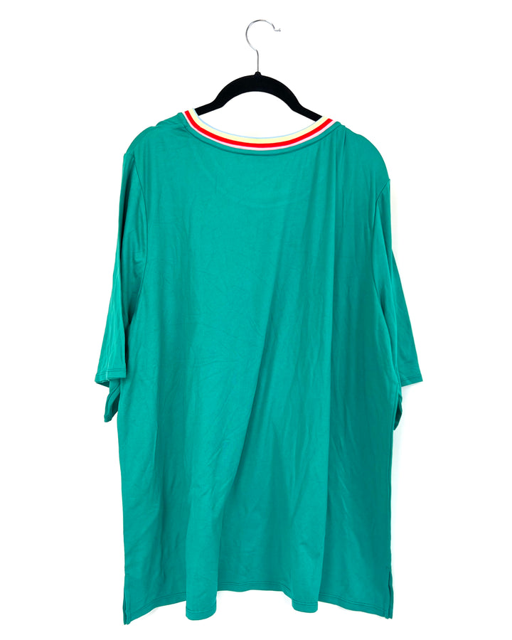 Turquoise Striped Neckline Sleep Shirt - Size 18/20