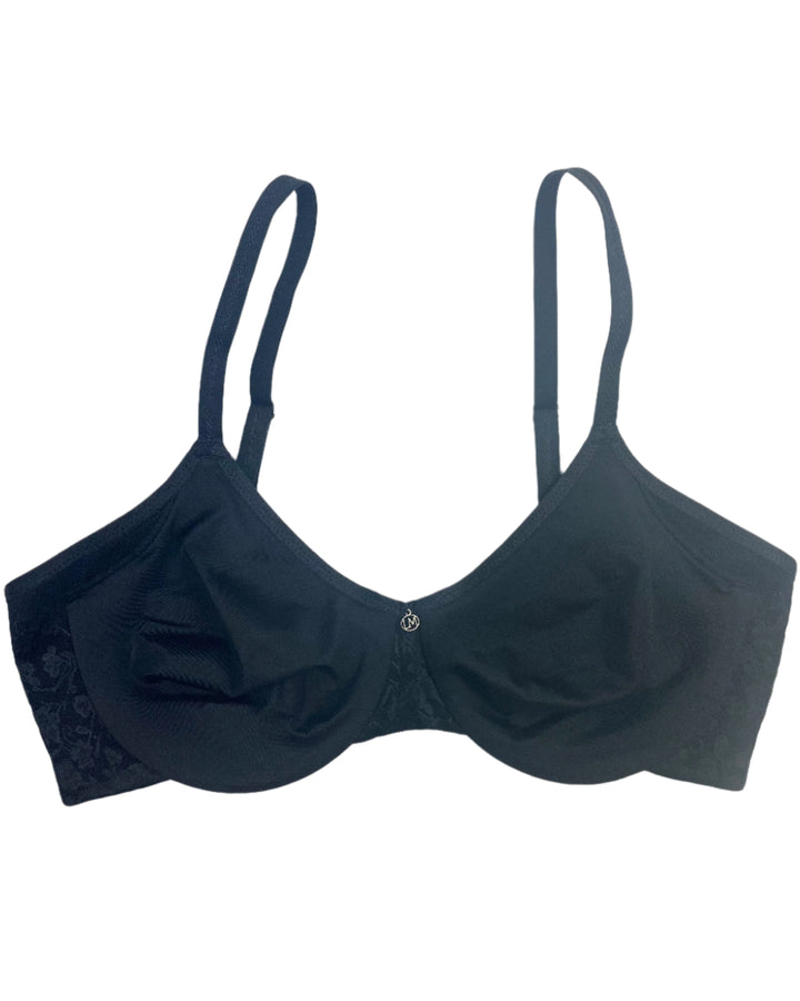 Jet Black Underwire Bra With Mesh And Lace - 34C
