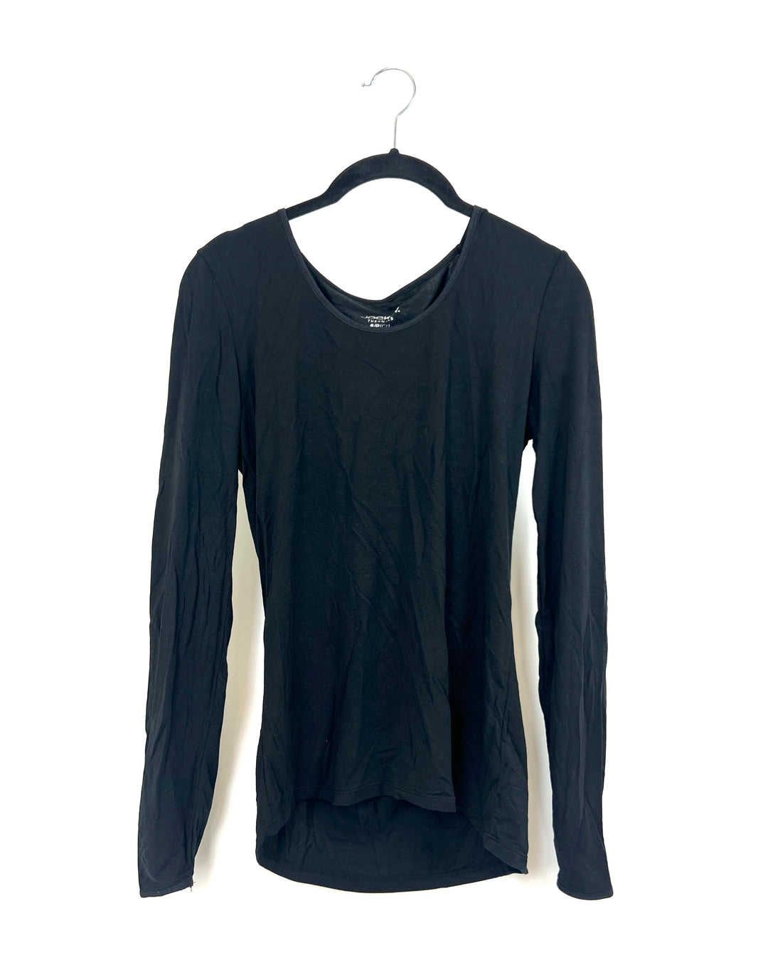 Long Sleeve Fitted Black Top - Small
