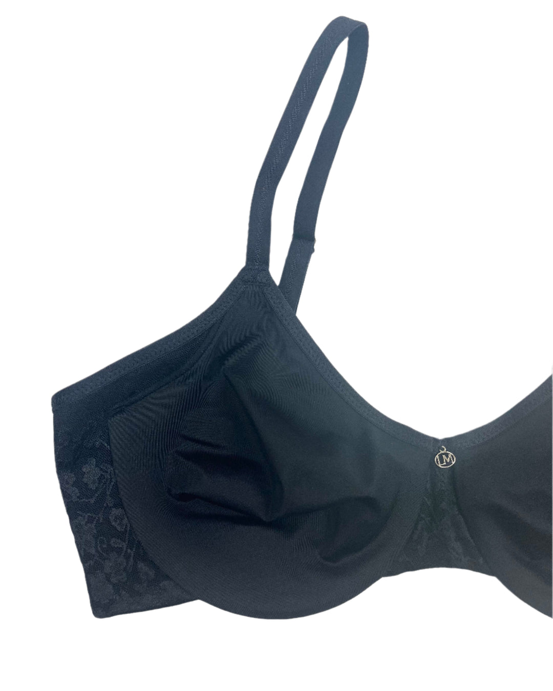 Jet Black Underwire Bra With Mesh And Lace - 34C