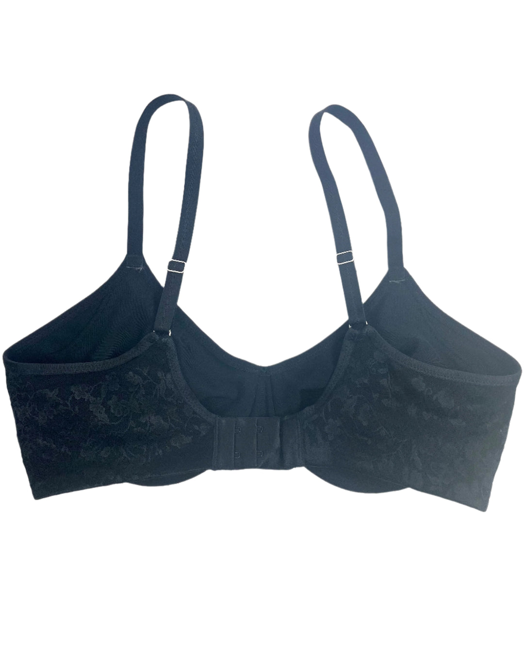 Jet Black Underwire Bra With Mesh And Lace - 34C
