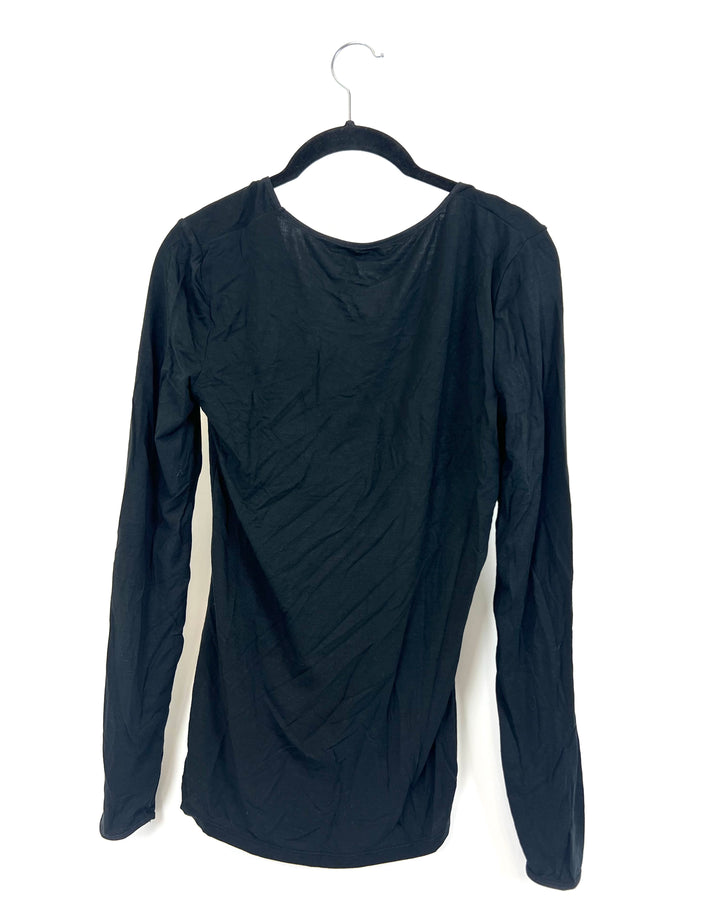 Long Sleeve Fitted Black Top - Small