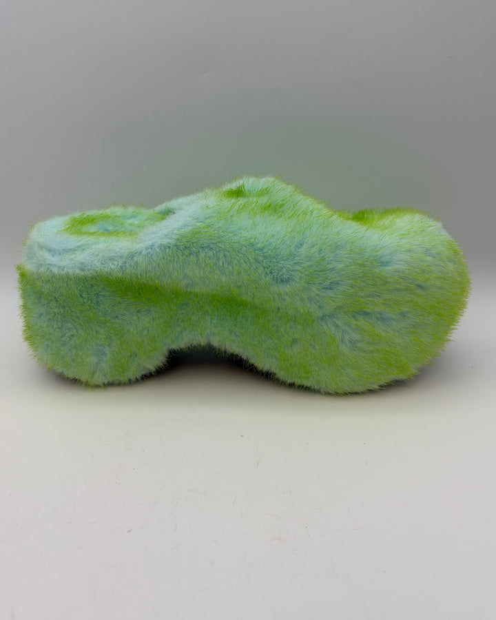 Green and Blue Faux Fur Clogs - Size 39