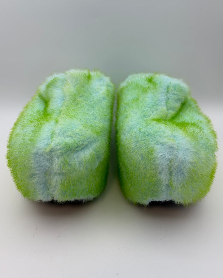 Green and Blue Faux Fur Clogs - Size 39