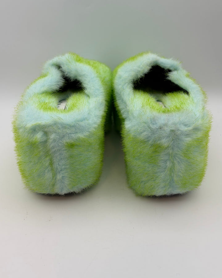 Green and Blue Faux Fur Clogs - Size 39