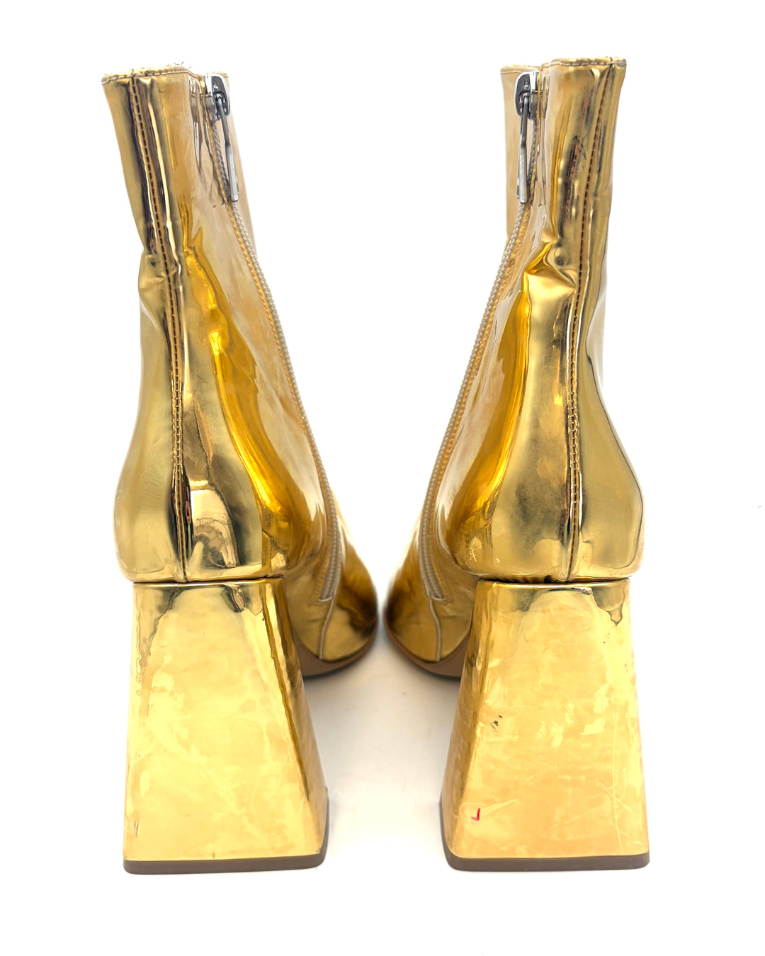 Gold Metallic Leather Pointed Toe Booties - Size 37