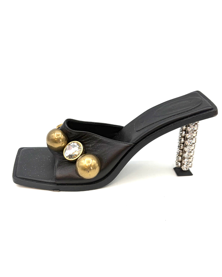 Black Bold Gem Square Toe Heels - Size 40