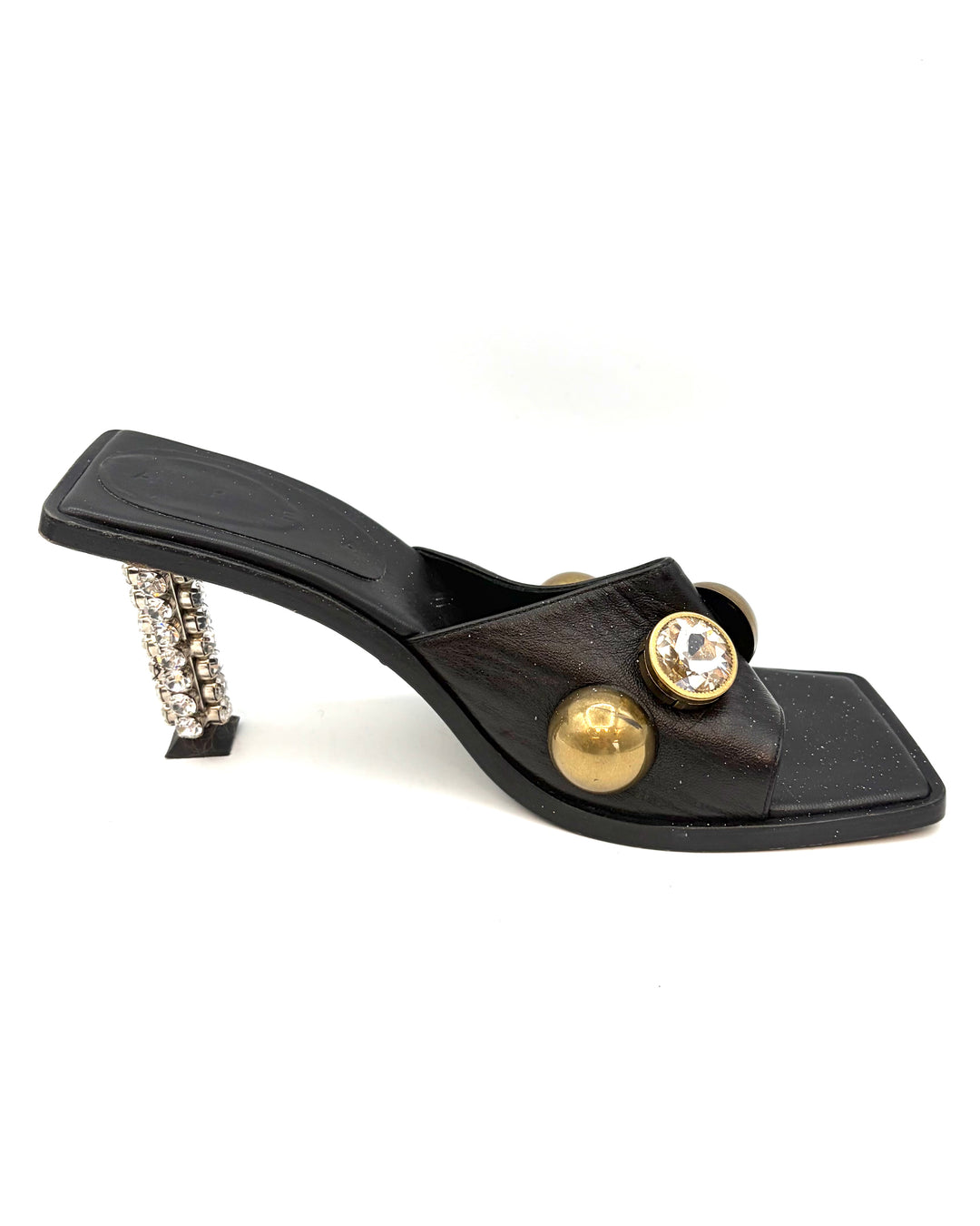 Black Bold Gem Square Toe Heels - Size 40