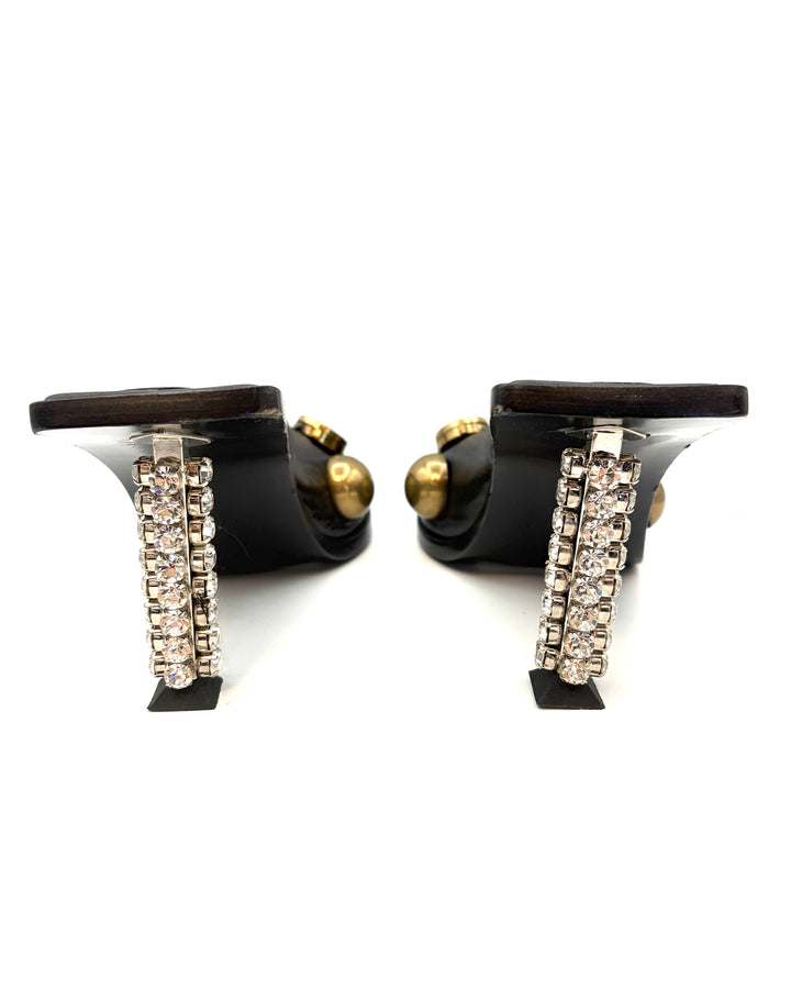 Black Bold Gem Square Toe Heels - Size 40