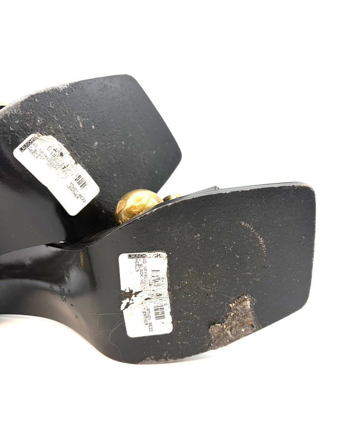 Black Bold Gem Square Toe Heels - Size 40