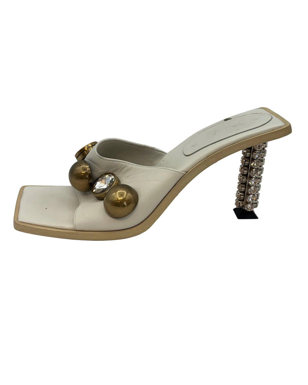 White Bold Gem Square Toe Heels - Size 40