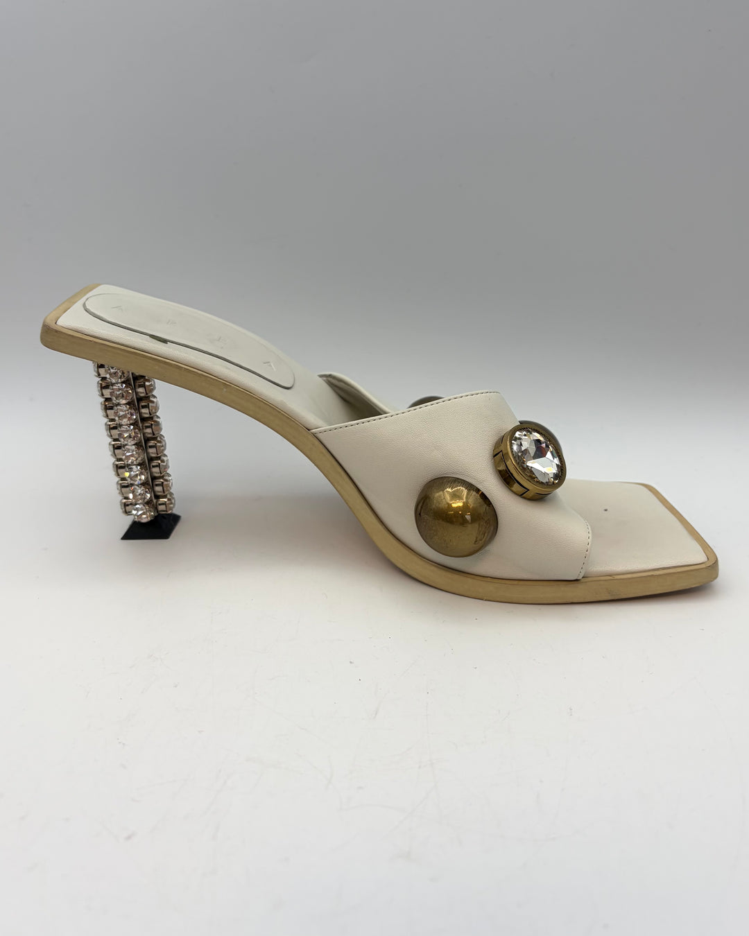 White Bold Gem Square Toe Heels - Size 40