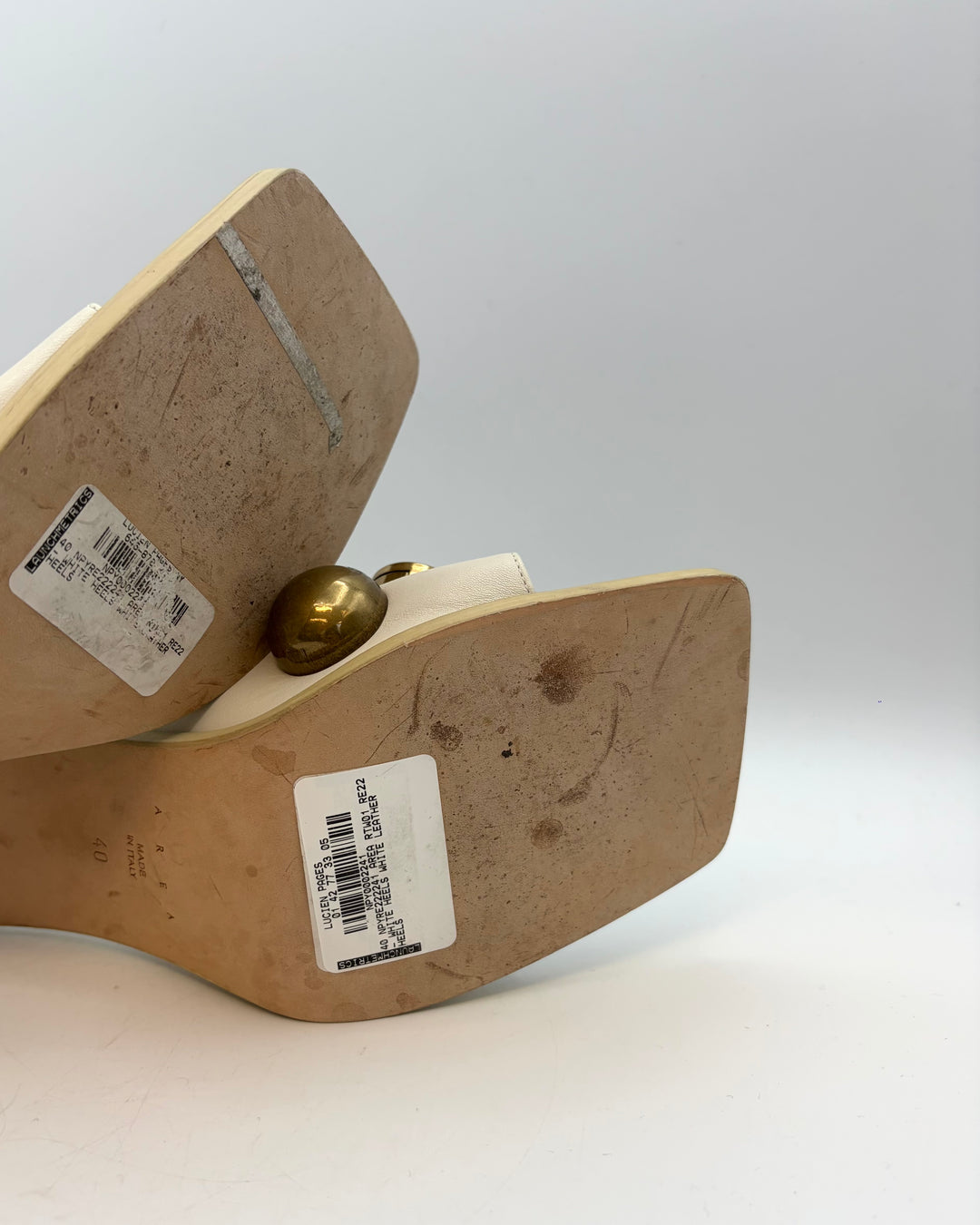 White Bold Gem Square Toe Heels - Size 40