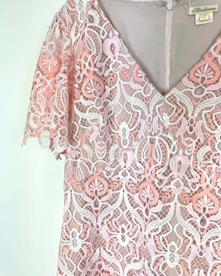 Pink and White Lace Dress - Size 12