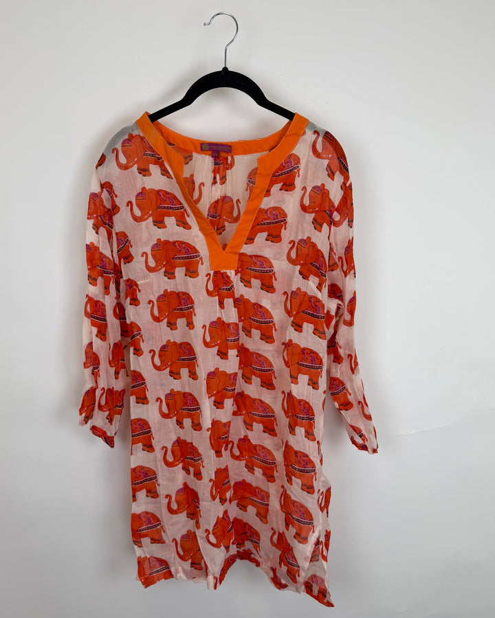 Elephant Patterned Orange Top - Size 4/6