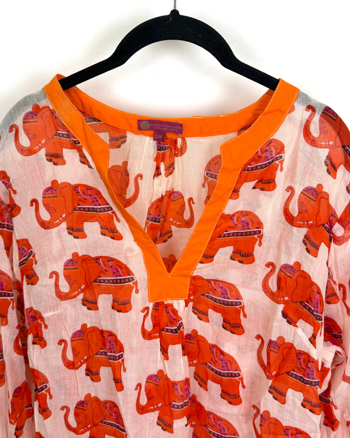 Elephant Patterned Orange Top - Size 4/6