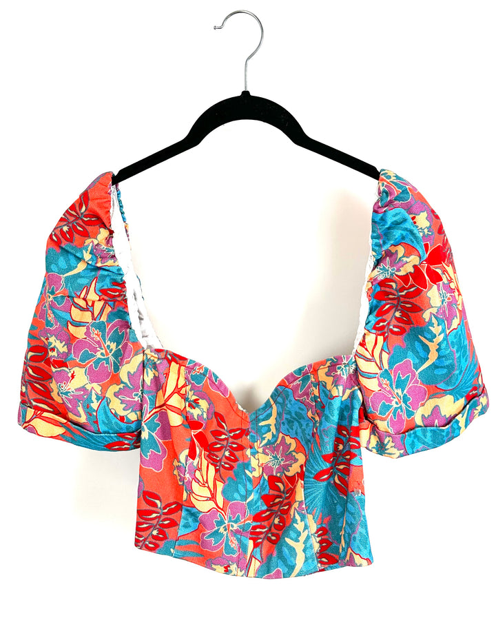 Ultra Cropped Tropical Puffed Sleeve Top - Size 4/6
