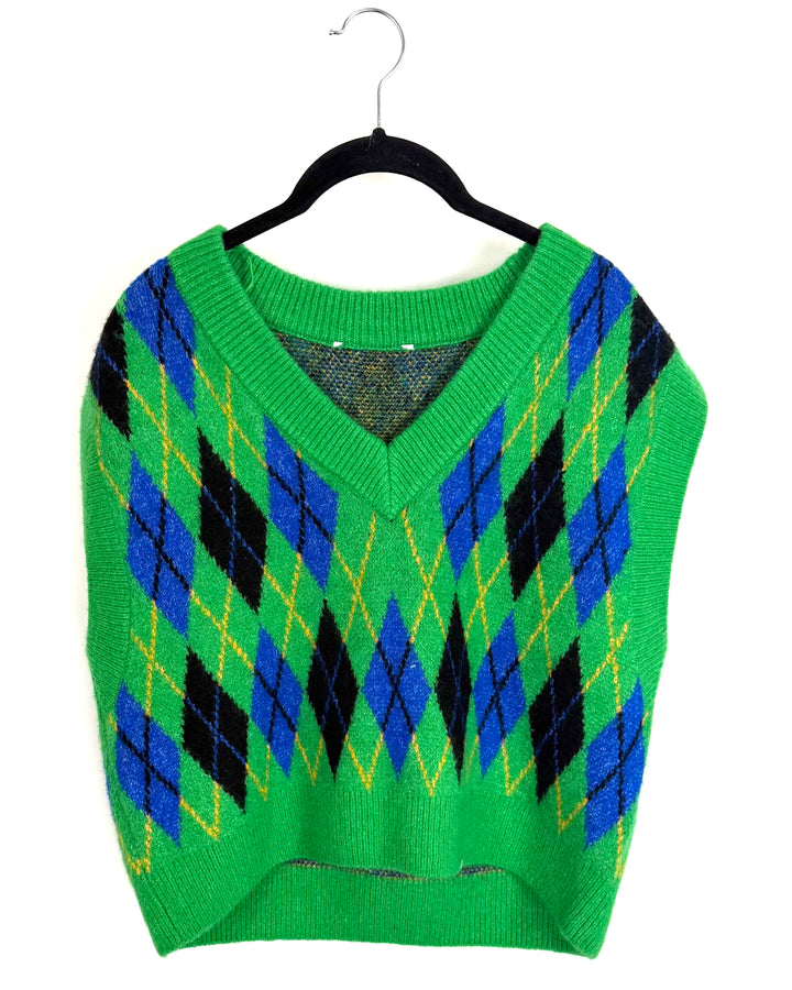Green Patterned Sweater Vest - Size 14/16