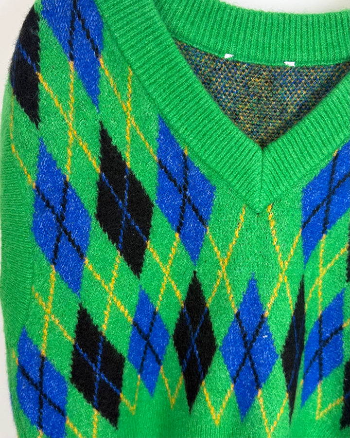 Green Patterned Sweater Vest - Size 14/16
