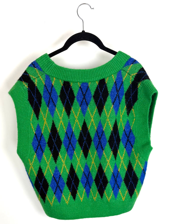 Green Patterned Sweater Vest - Size 14/16