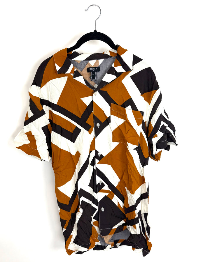 Mens Orange Abstract Button Down Top - Size 6/8