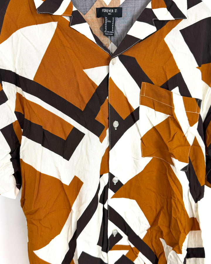 Mens Orange Abstract Button Down Top - Size 6/8